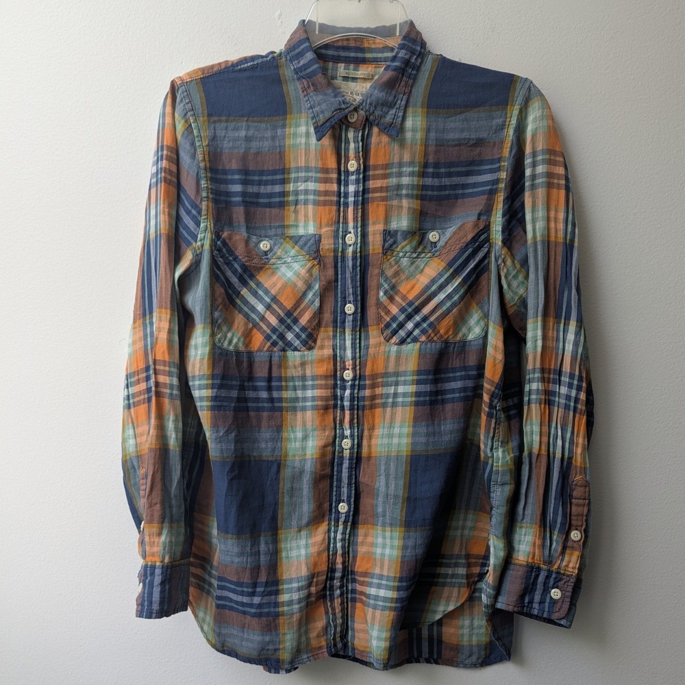 Denim & Supply Ralph Lauren Plaid Button Up Shirt Blue Orange Sz M Rustic Cabin